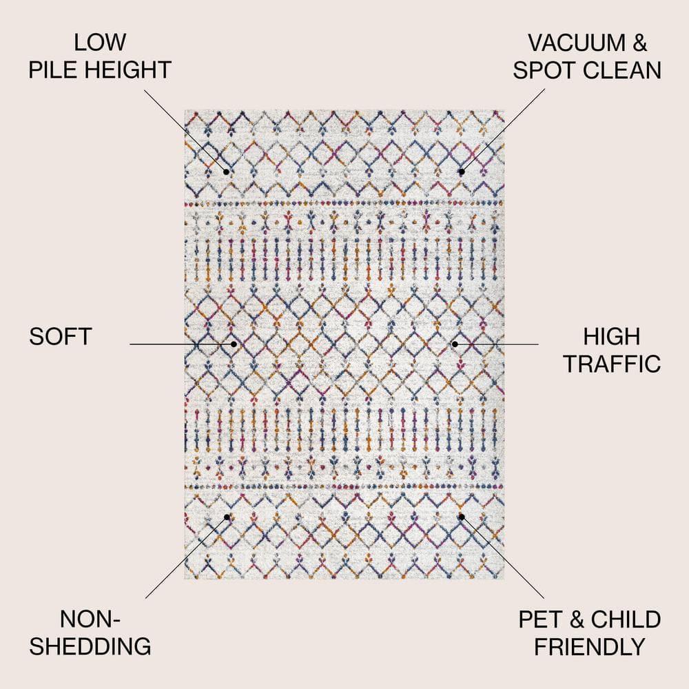 8'x10' Moroccan HYPE Boho Vintage Diamond Area Rug, Cream/Multi - JONATHAN Y