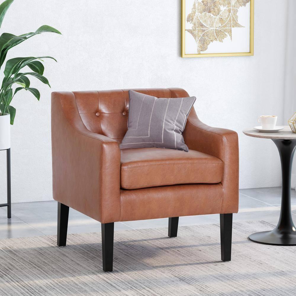 Noble House Annisa Faux Leather Club Chair, Cognac Brown and Espresso