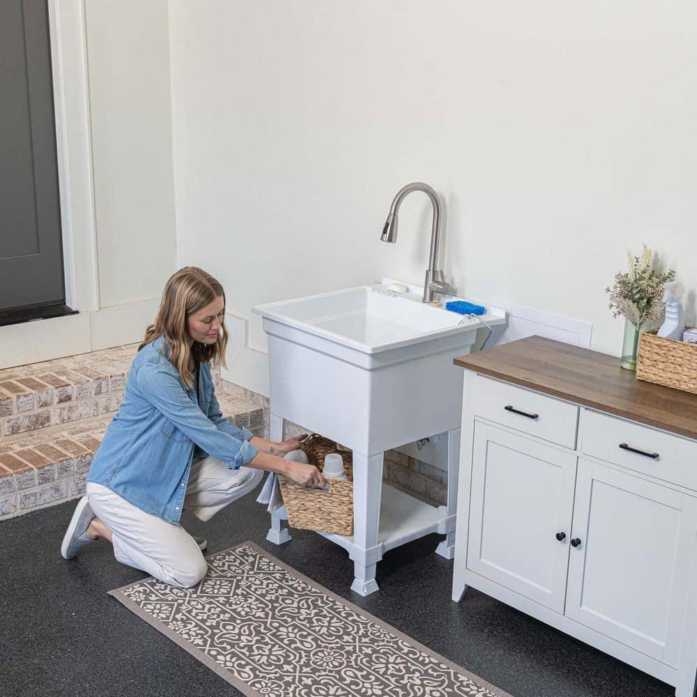 UTILITYSINKS Plastic 24" Freestanding Compact Utility Tub Sink for Workshop, Laundry Room, Garage, Greenhouse & Pet Wash Station, White