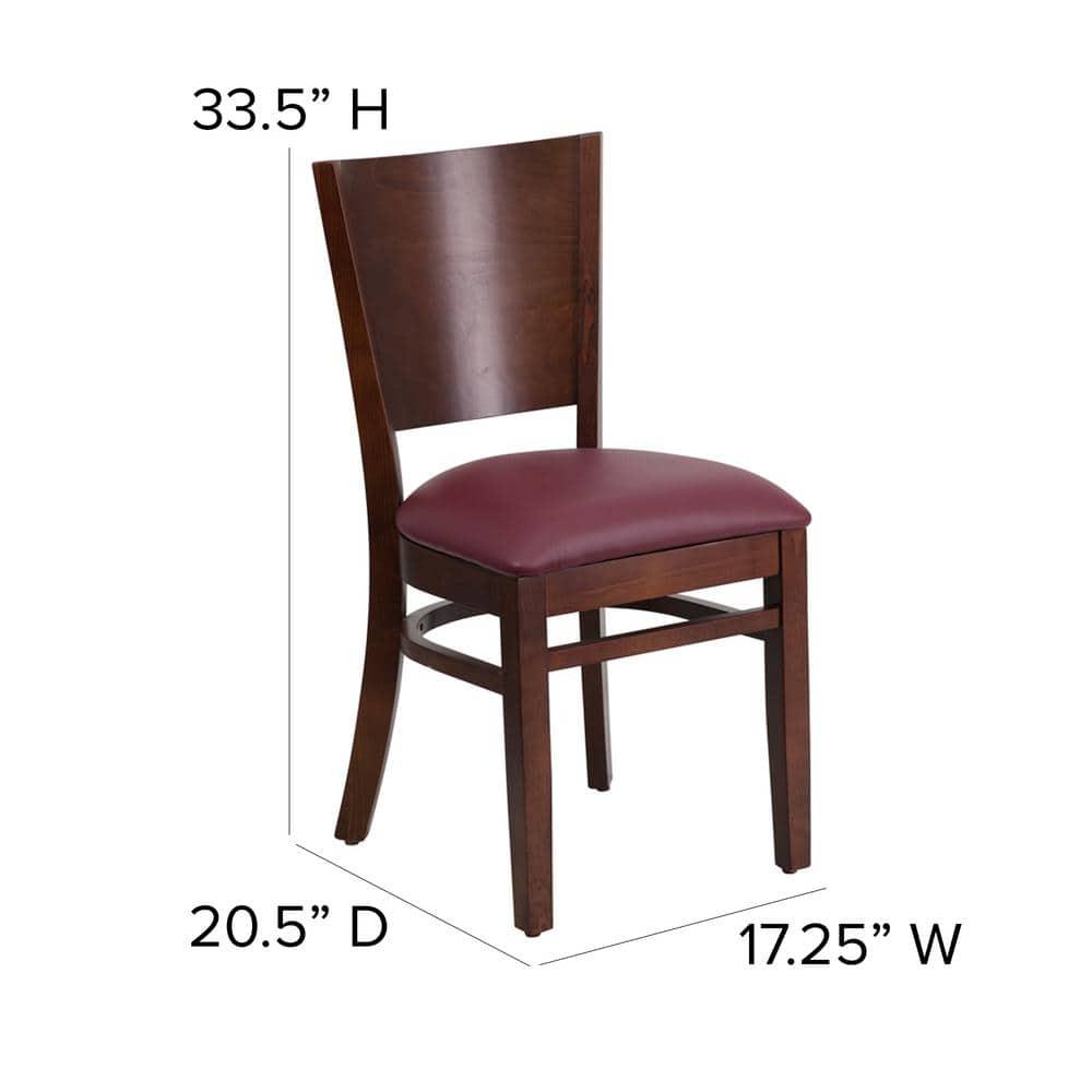 Flash Furniture Lacey Series Solid Back Walnut Wood Restaurant Chair - Burgundy Vinyl Seat