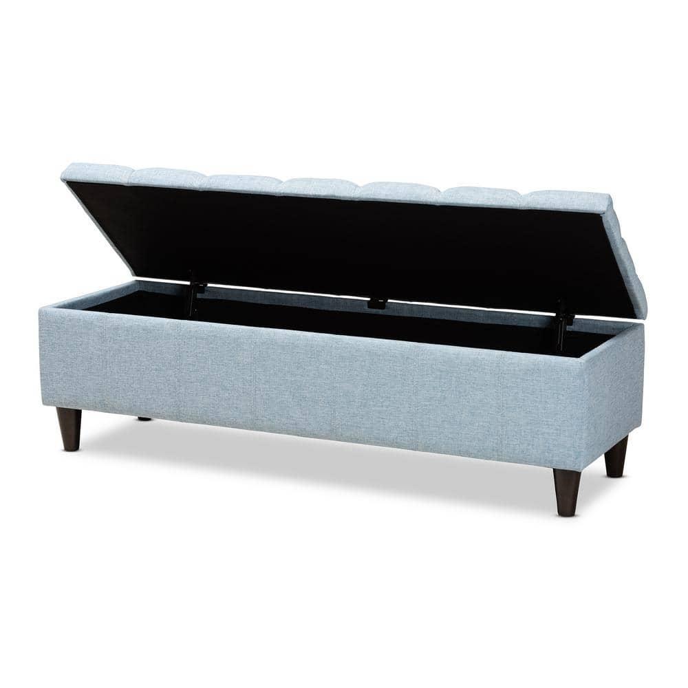 Brette Mid-Century Modern Light Blue Fabric Upholstered Wood Storage Bench Ottoman, Light Blue
