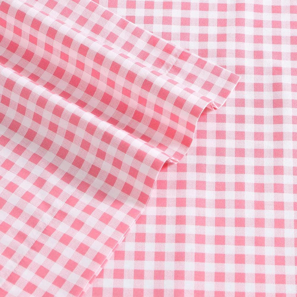 Queen Printed Pattern Percale Cotton Sheet Set Pink Gingham - Poppy & Fritz