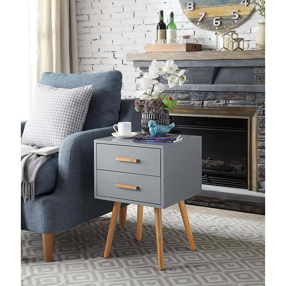 Convenience Concepts Oslo 2 Drawer End Table, Gray