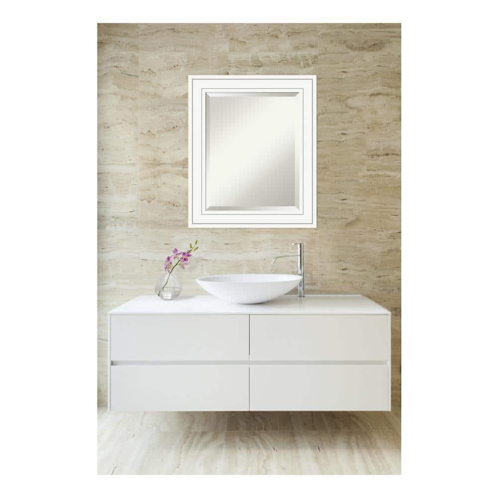 Amanti Art Beveled Wood Bathroom Wall Mirror - Craftsman White Frame Outer Size: 21 x 25 in
