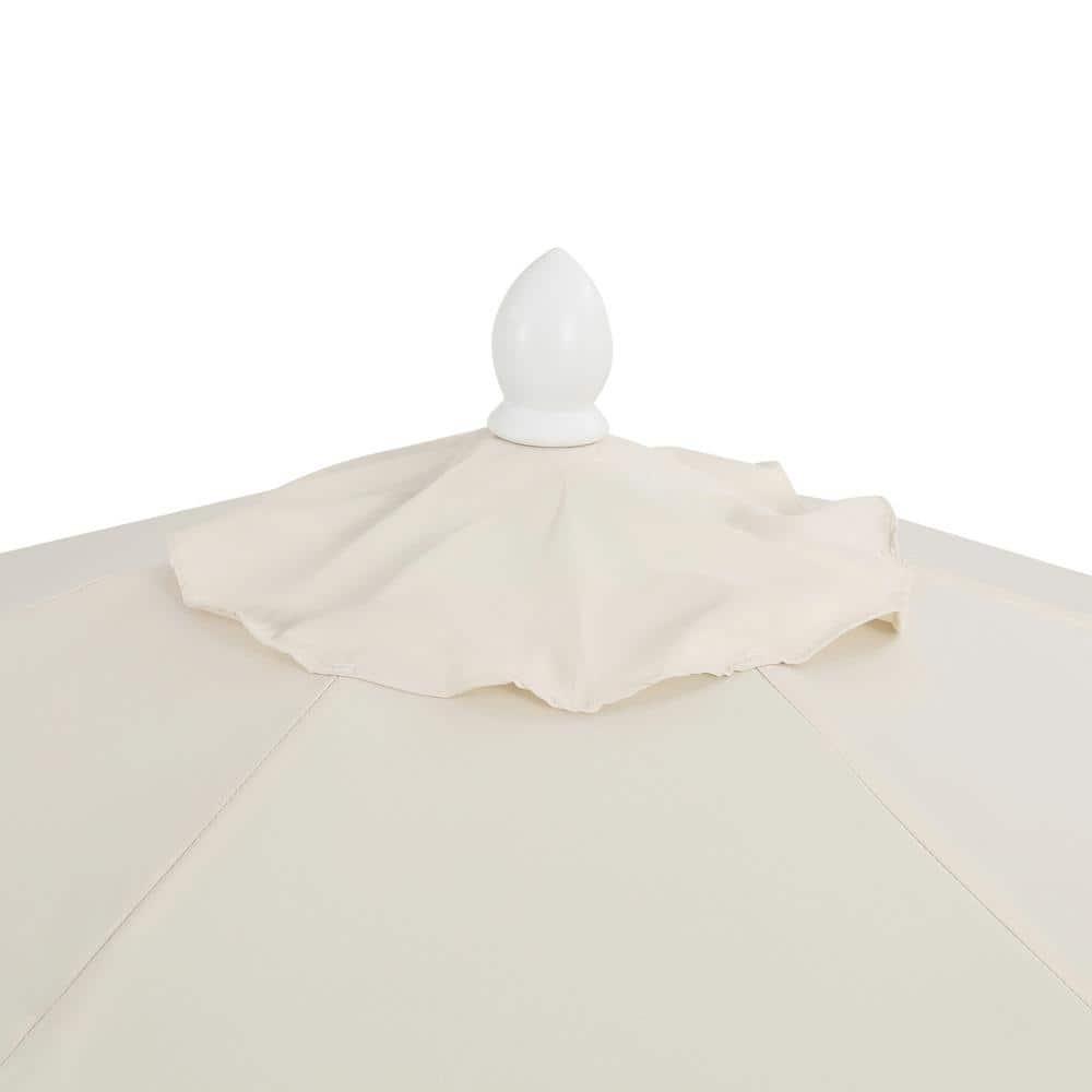 JONATHAN Y Collins 9 ft. Classic Cottage Tassel Market Patio Umbrella with Auto-Tilt, Crank, Wind Vent and UV Protection in Cream
