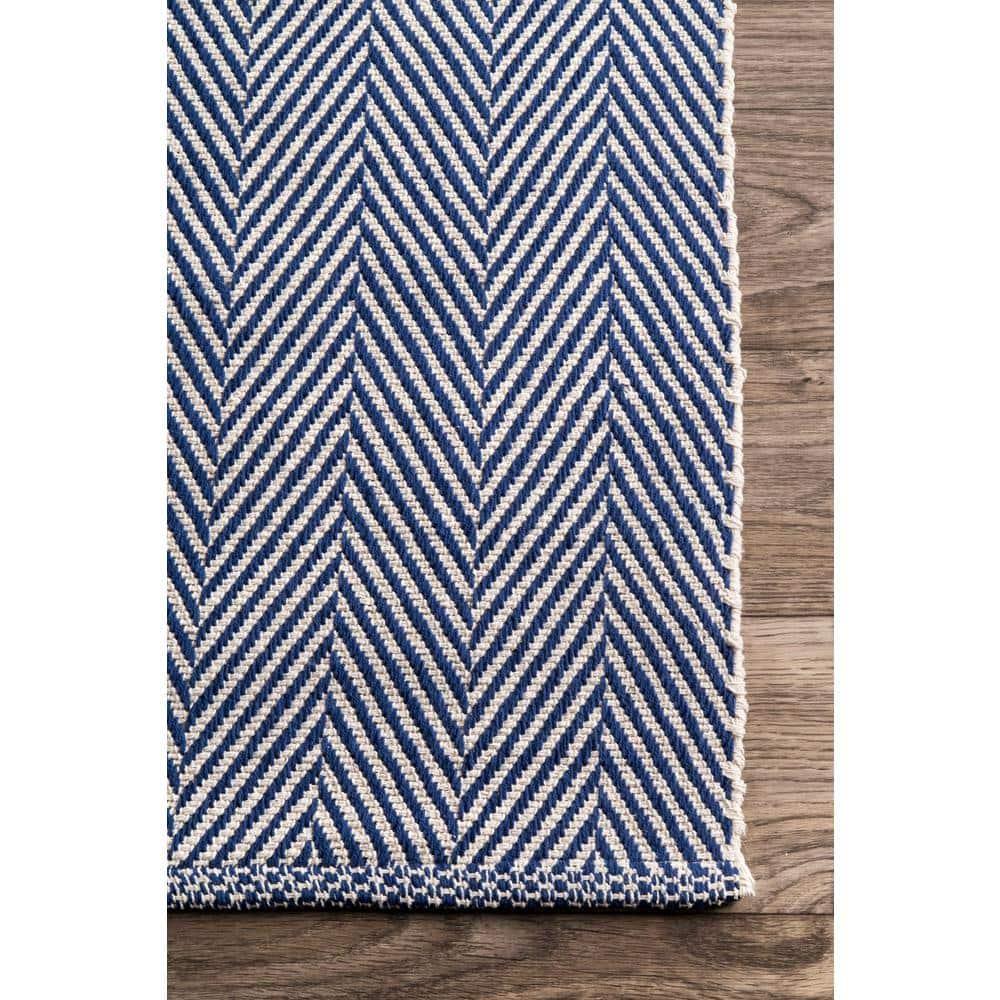nuLOOM 4'x6' Hand Loomed Kimberley Area Rug Navy: Contemporary Stripe, Low Pile, Indoor Cotton Rug