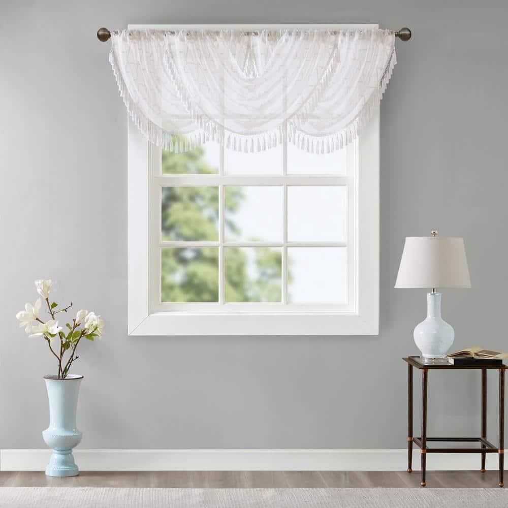 Madison Park Irina Diamond Sheer Embroidered Waterfall Valance