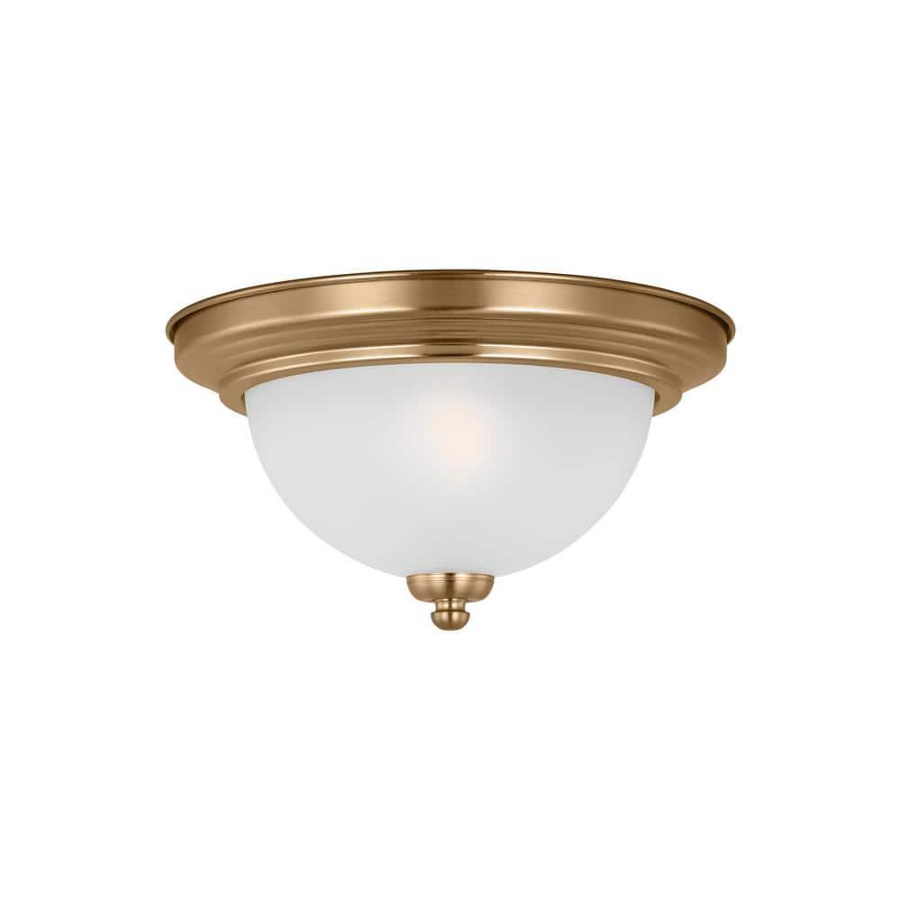 Geary 10.5 in. 1-Light Satin Brass Traditional Contemporary Ceiling Flush Mount with Satin Etched Glass