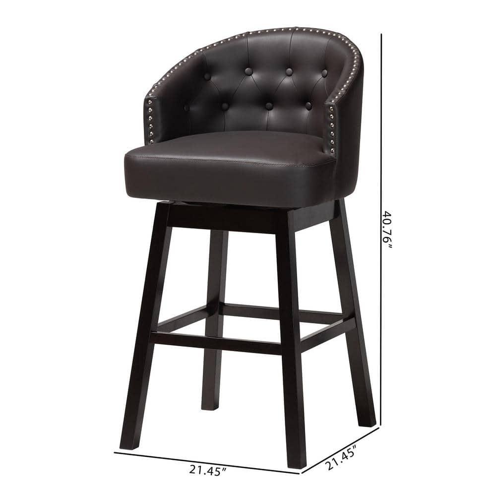 Baxton Studio Avril Modern and Contemporary Brown Faux Leather Tufted Swivel Barstool with Nail heads Trim (Set of 2)
