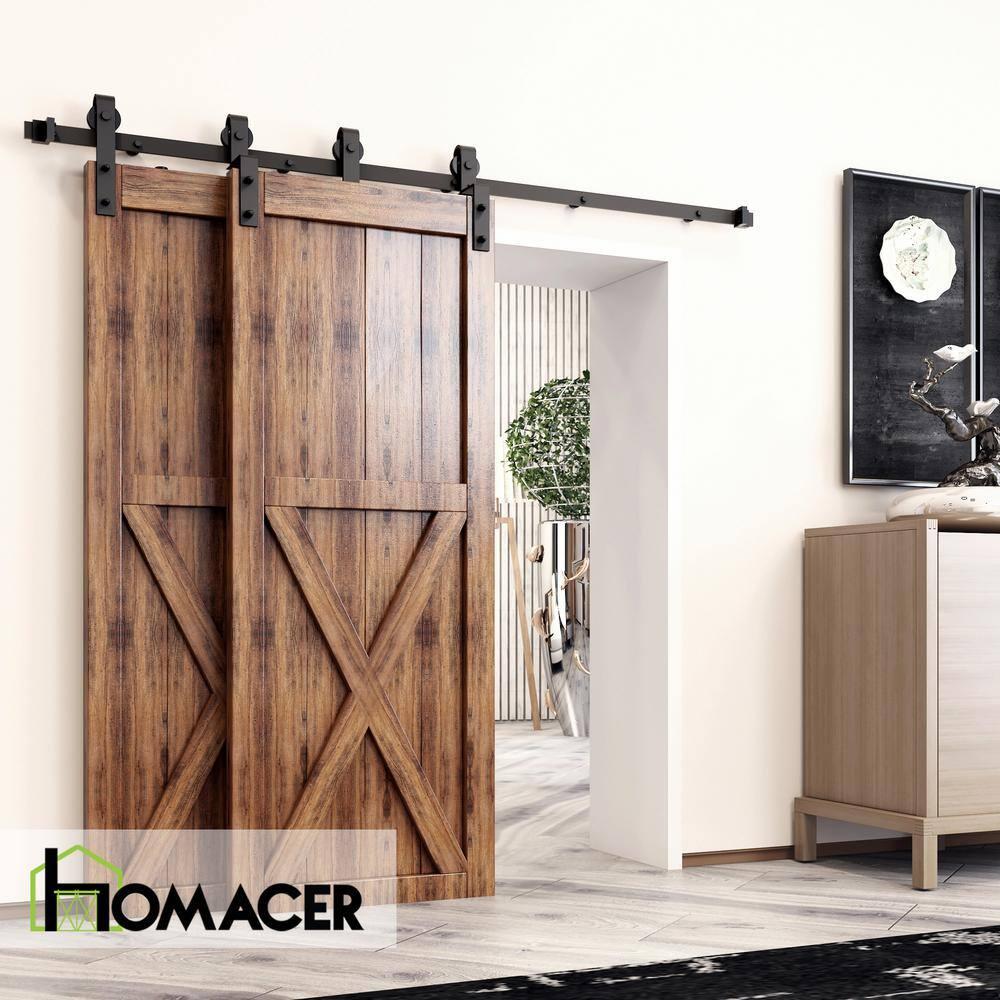 Homacer Black Rustic Single Track Bypass Sliding Barn Door Hardware Kit 6.6ft Black Rustic Carbon Steel Powder Coated Barn Door Hardware Kit