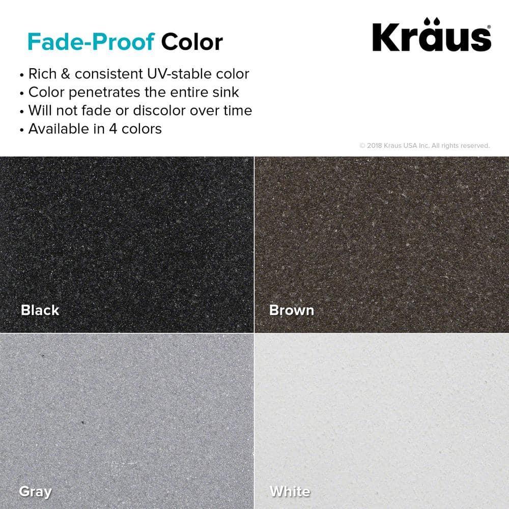 Kraus Quarza 25 Dual Mount Single Bowl Granite Kitchen Sink and Strainer in Grey