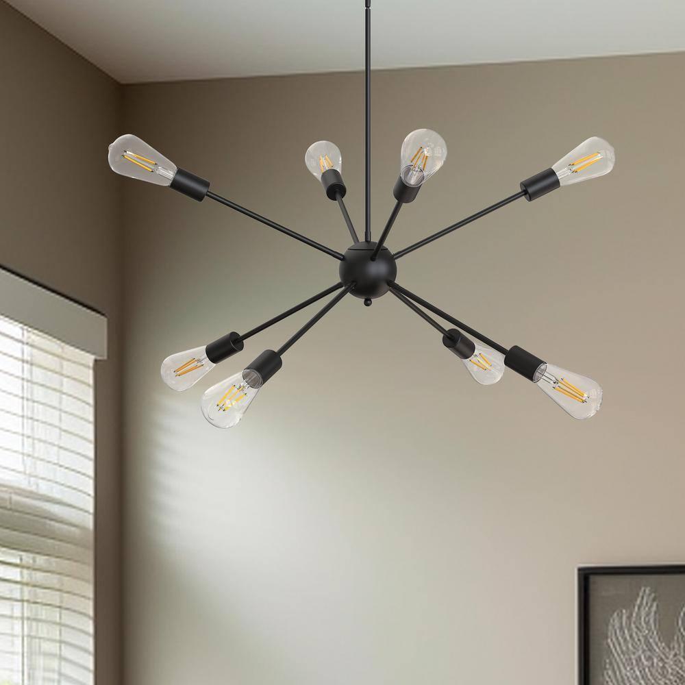 SineRise Sputnik Chandeliers Black, 8 Lights Modern Sputnik Lighting Fixture with Adjustable Height for Dining Room, Living Room, Kitchen, Bedroom and Hallway