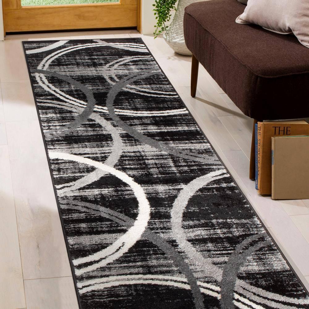 World Rug Gallery Contemporary Abstract Circles Design 2'x3' Black Area Rug