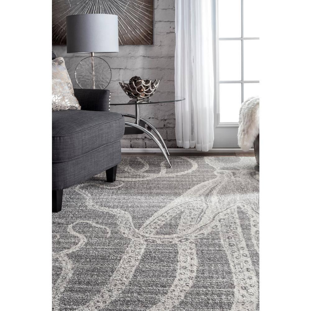 Nuloom Octopus Animal 3x5 Accent Indoor Area Rug for Living Room Bedroom Dining Room Entryway Kitchen, Grey/Ivory