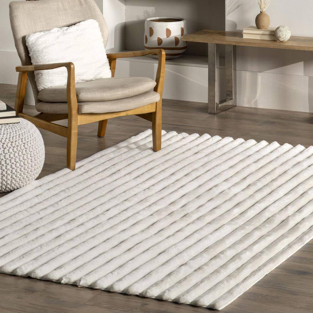 nuLOOM 5' x 8' Cozy Plush SuperiorWash Area Rug, Machine Washable, Non-Slip, Soft Fluffy Shag Carpet for Living Room Bedroom Nursery, Kai Off-white