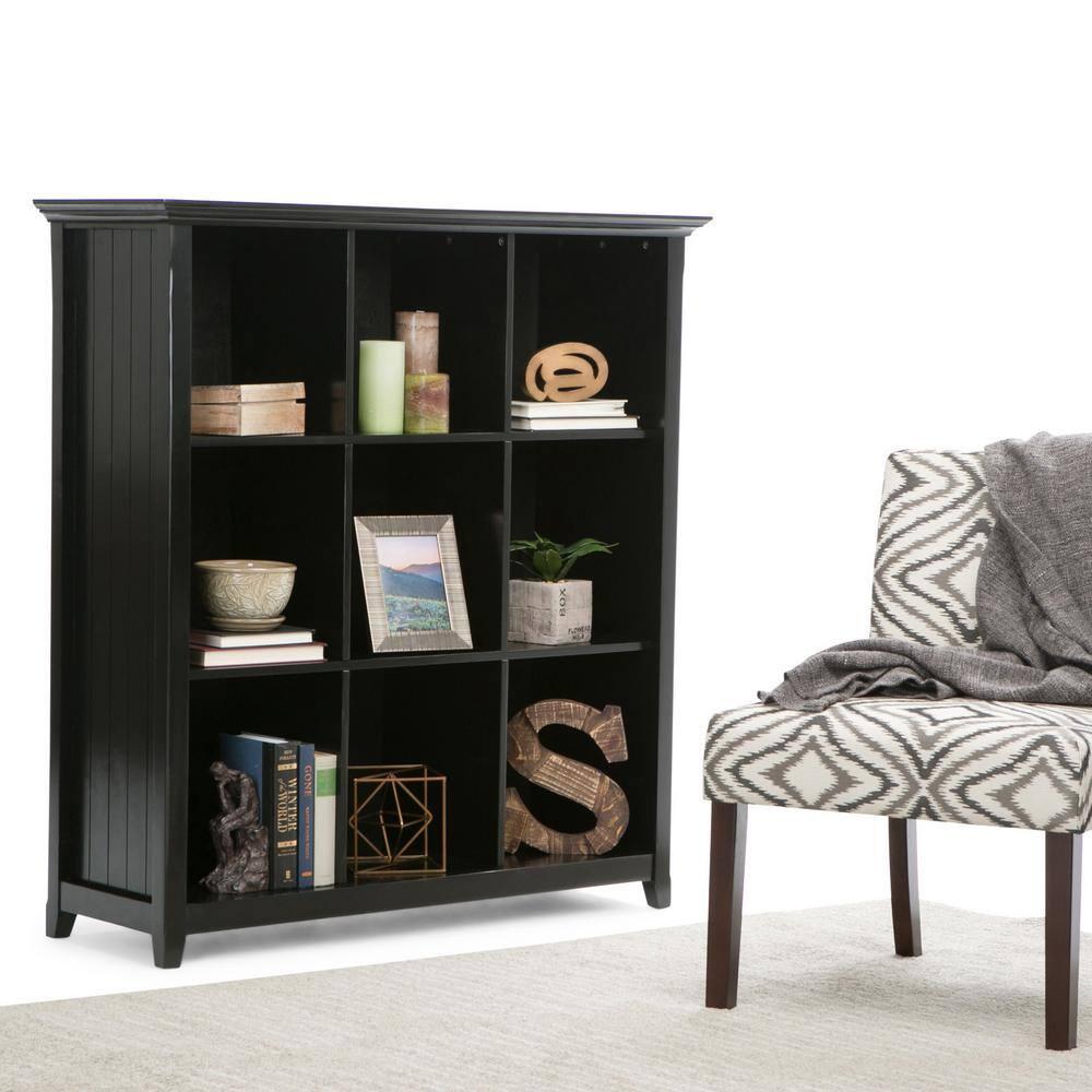 Simpli Home Acadian Wood Transitional 9 Cube Bookcase and Unit in Black