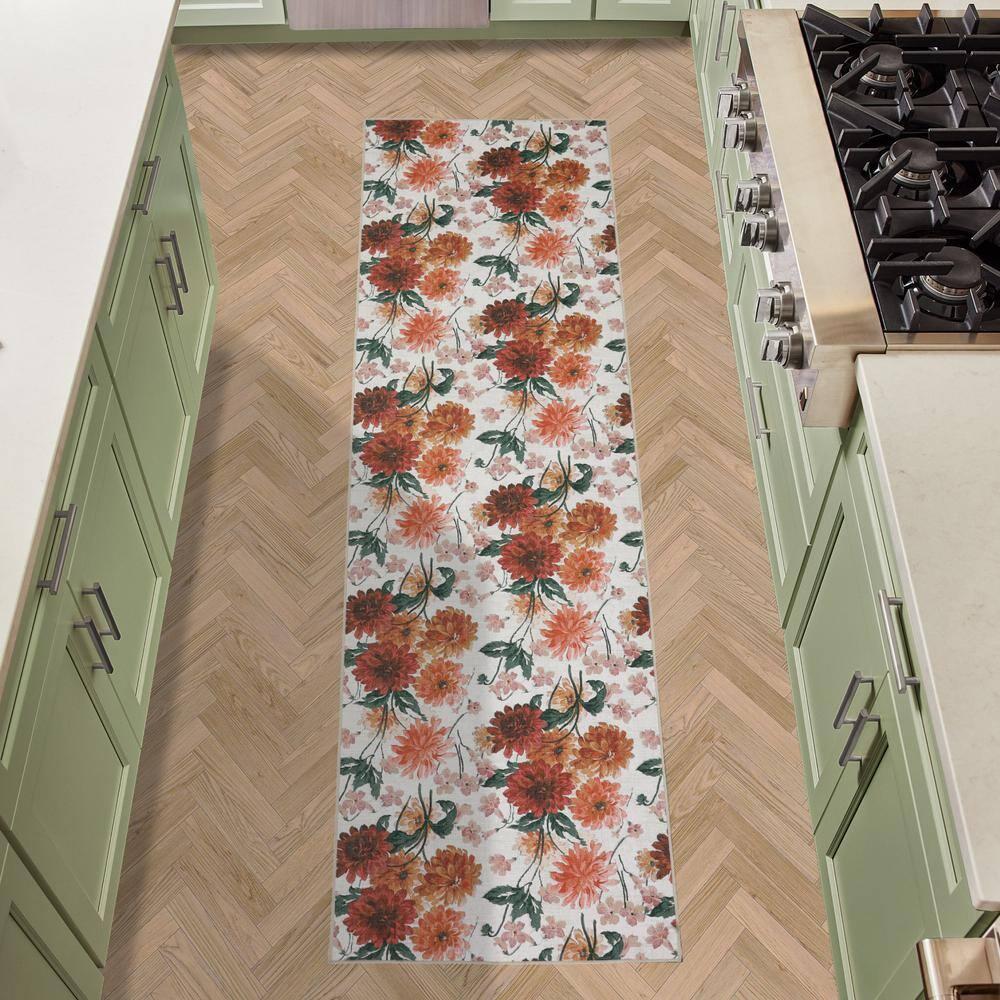 Laura Ashley Laura Ashley Dahlias Chenille Machine Washable, Slip Resistant Accent and Runner Rugs