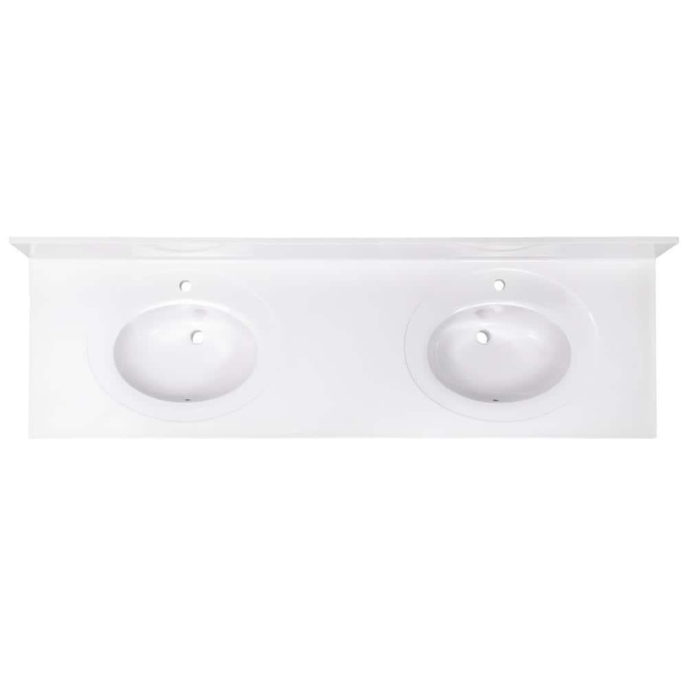 73 Inch Cultured Marble Vanity Top Two Sinks with Backsplash, White