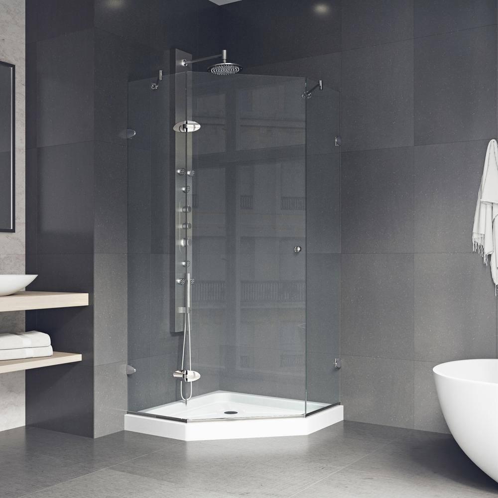 VIGO Verona 38" W x 38" D x 77" H Hinged Frameless Shower Enclosure with 3/8  Clear Glass&Base VG6061CHCL38WS
