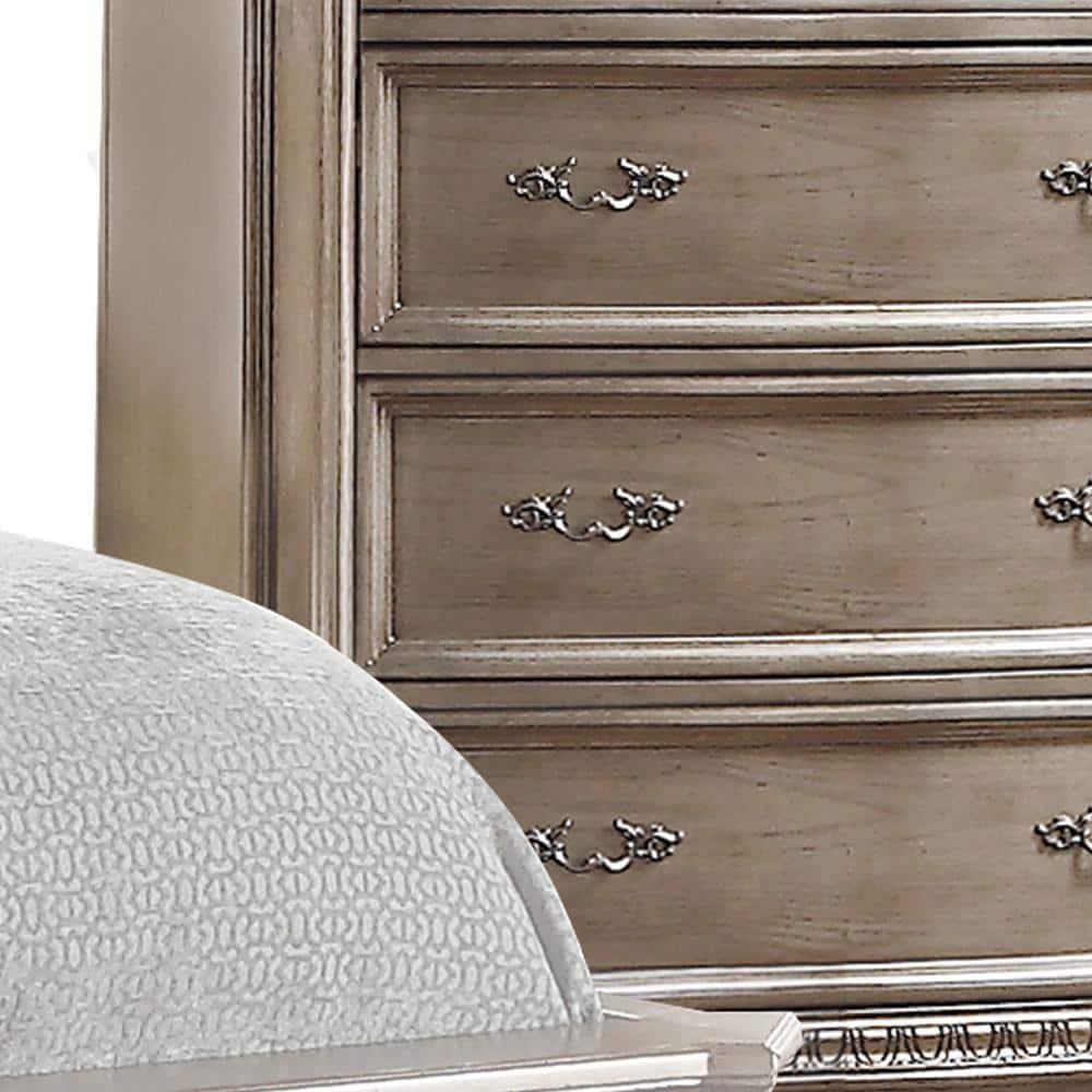 42" Northville Chest Antique Silver - Acme Furniture: 5-Drawer Wood Storage, Metal Glides, No Assembly Required