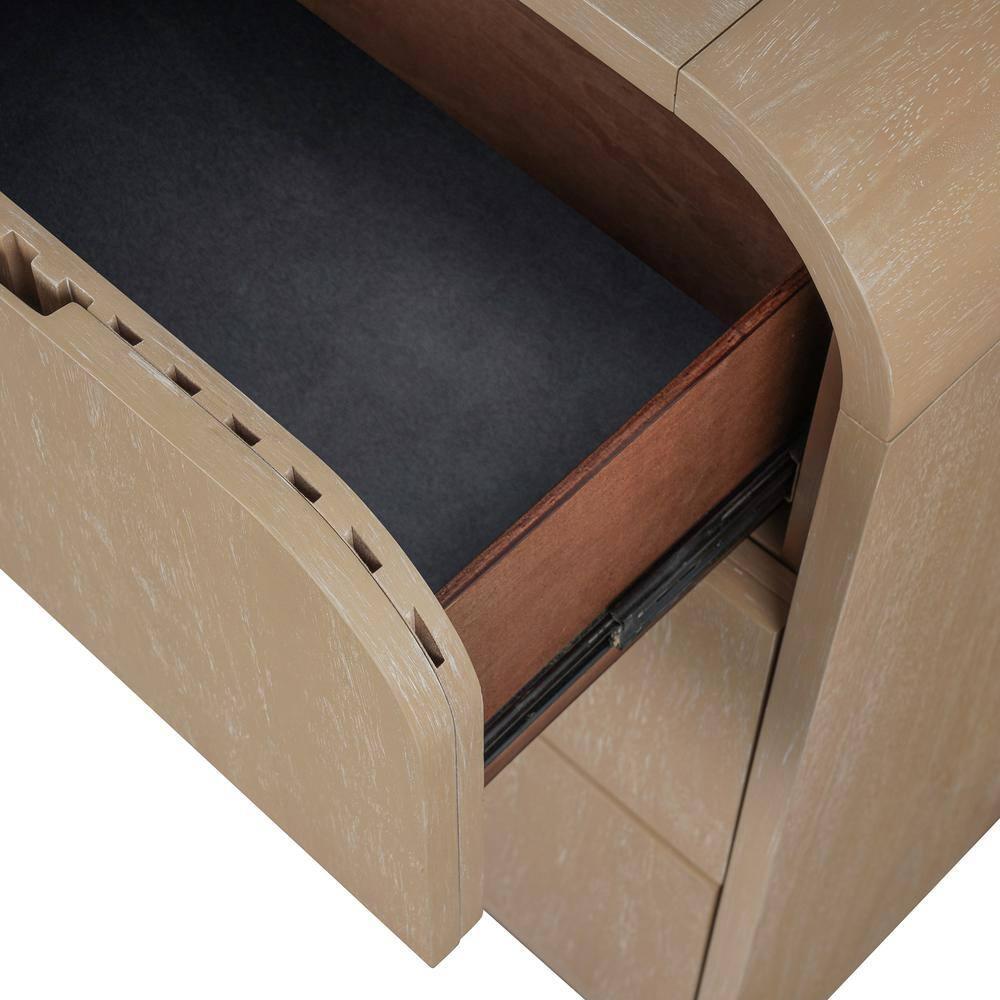 Furniture of America Tissen Modern Solid Wood 5-Piece Queen Bedroom Set with USB Ports, Reeded Panels, Curved Edges and Beveled Mirror, Box Spring Needed, Natural