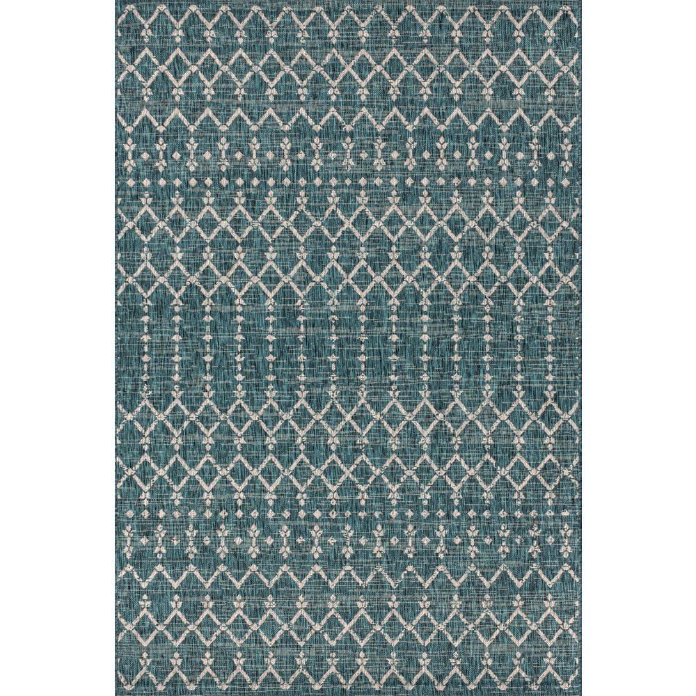 5'x8' Ourika Moroccan Geometric Textured Weave Indoor/Outdoor Area Rug, Teal/Gray - JONATHAN Y
