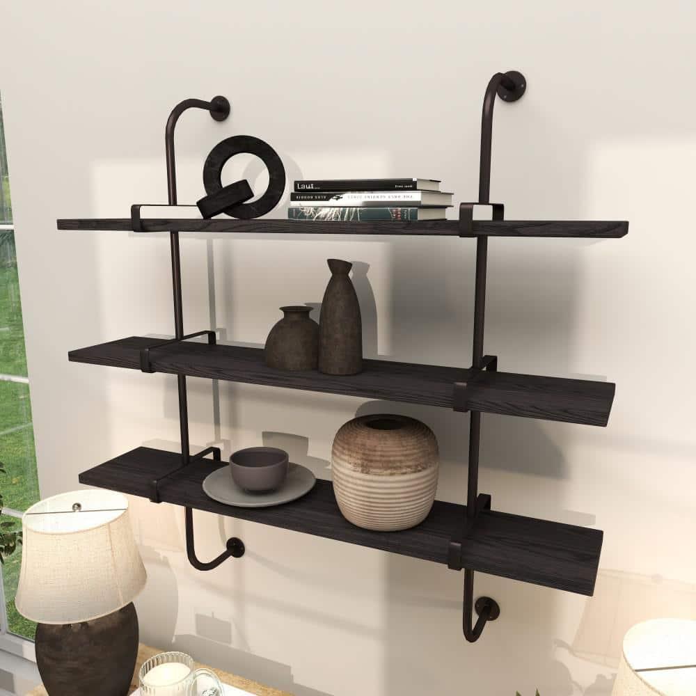 DecMode 38" x 10" 3-Tier Gray Wall Shelf