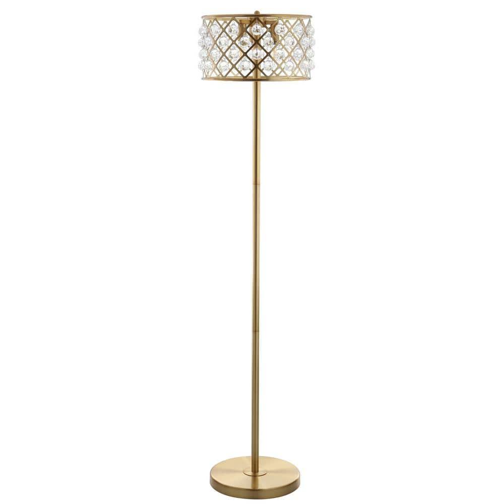JONATHAN Y JYL9000A Elizabeth 60" Crystal/Metal LED Floor Lamp, Contemporary, Transitional for living room, dinning room, bedroom, office Bulb Included, Brass Gold/Clear