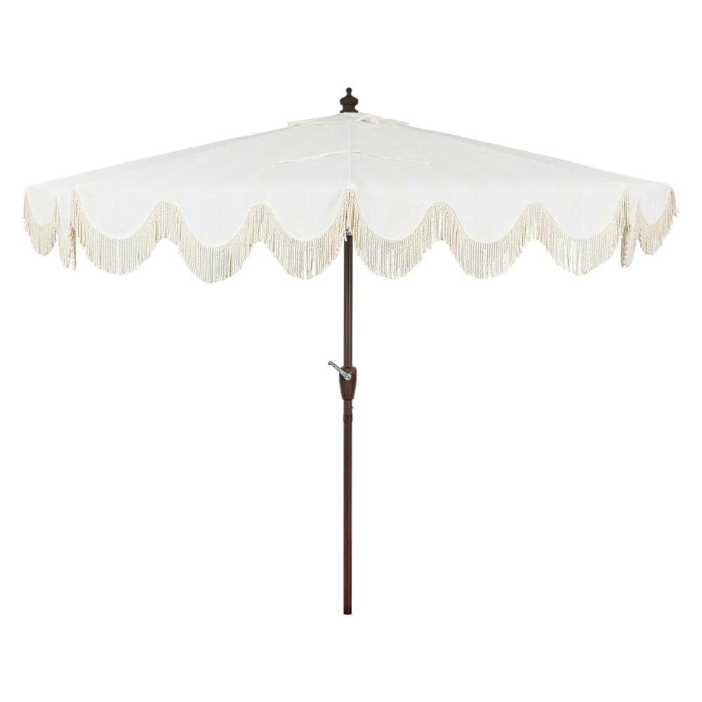 Arlmont & Co. Tasheba 9 ft. Classic Scalloped Fringe Half Market Patio Umbrella with Crank, and UV Protection