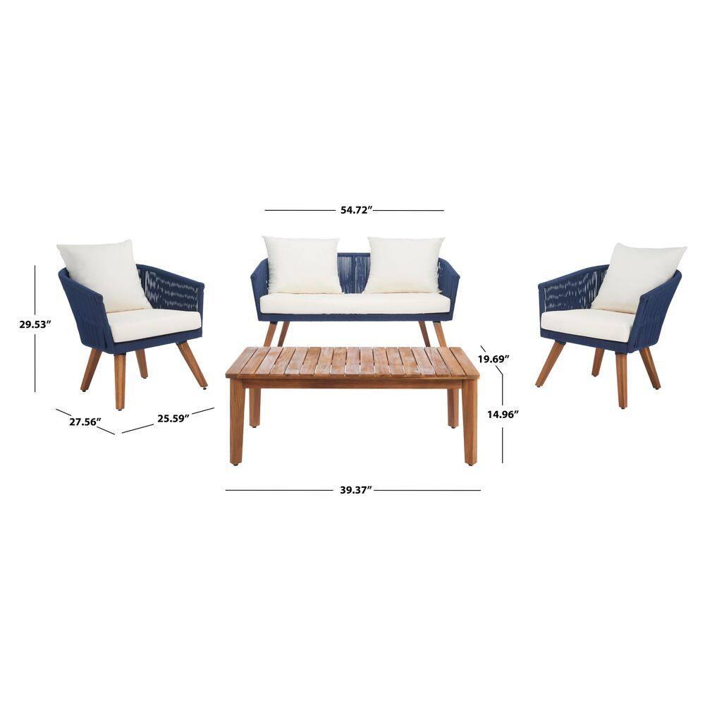 Velso 4 Pc Living Set - Indoor/Outdoor - PAT7072 - Navy/Beige - Safavieh