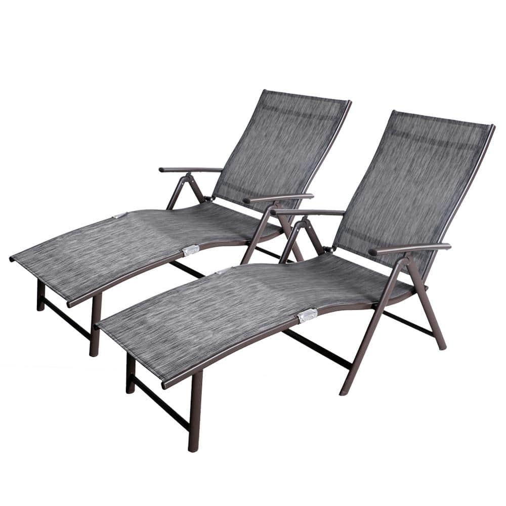 2pc Outdoor Aluminum Adjustable Chaise Lounges - Black/Gray - Crestlive Products: Foldable, Weather-Resistant, No Assembly Required