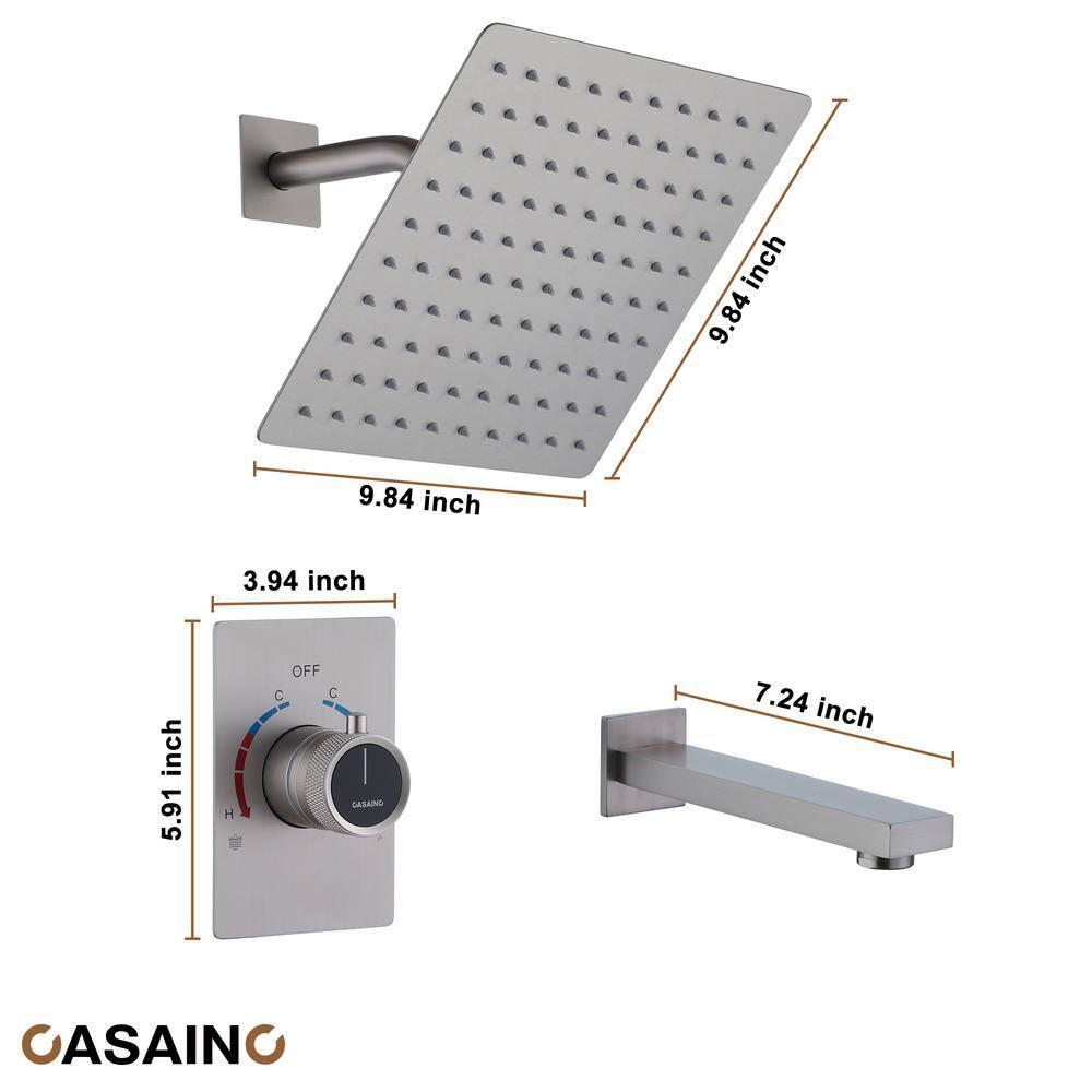 10 Inch Rainfall Shower System with Tilt Shower Head and Tub Spout with Rough in-Valve