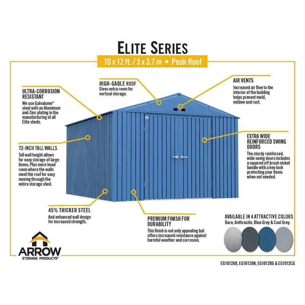 Arrow Arrow Elite 10 ft. W x 12 ft. D Galvanized Steel Storage Shed