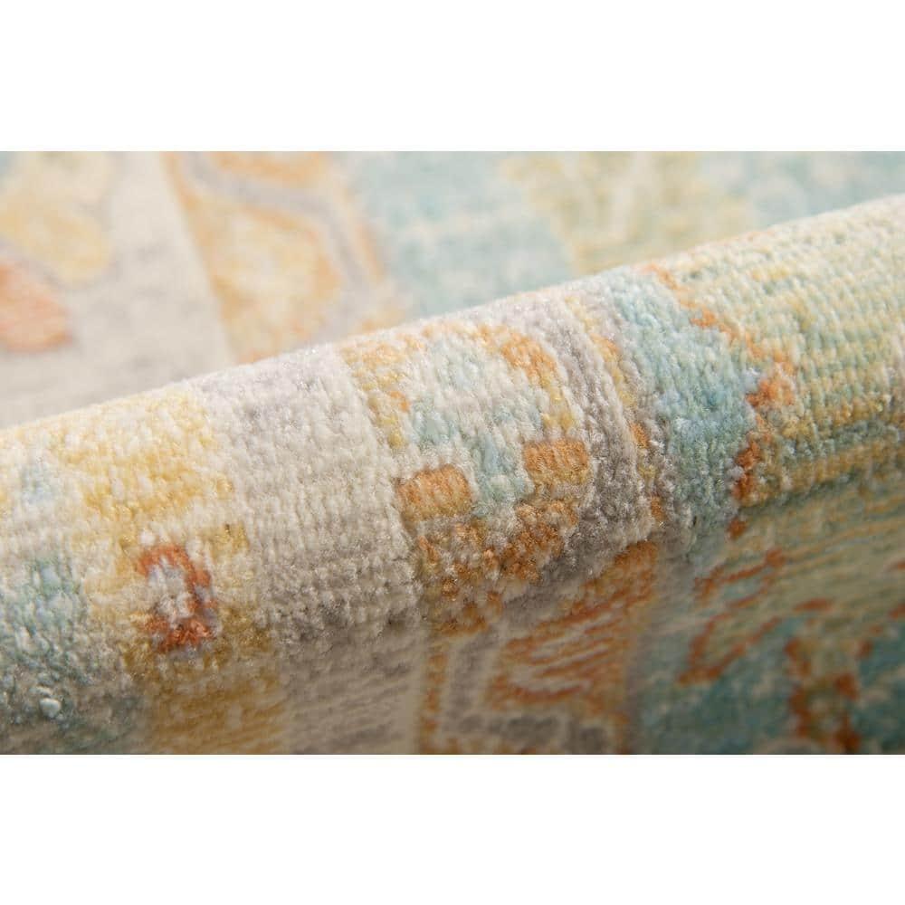 AMER Rugs Bohemian Gretna Collection, Indoor/Outdoor Aqua 9x12 Area Rug, Rugs for Living Room, Bedroom, Dining Room, Kitchen - Aqua/Beige