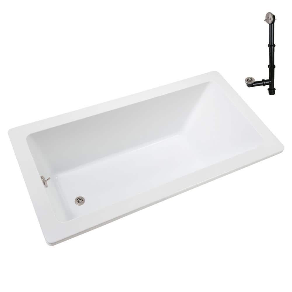 60" x 32" Acrylic Soaking Drop-In Bathtub, Drain Included