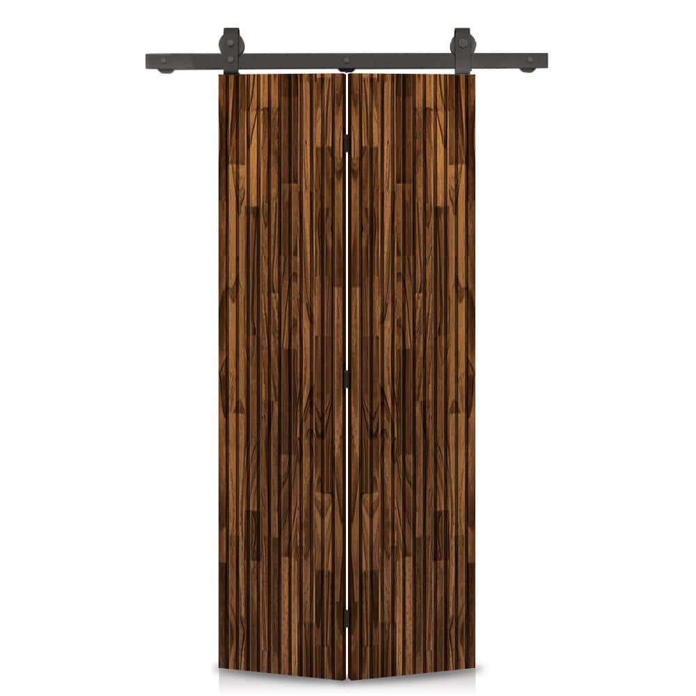 Calhome Japanese Series Stained Pine Wood Bi-Fold Barn Door with Sliding Hardware Kit