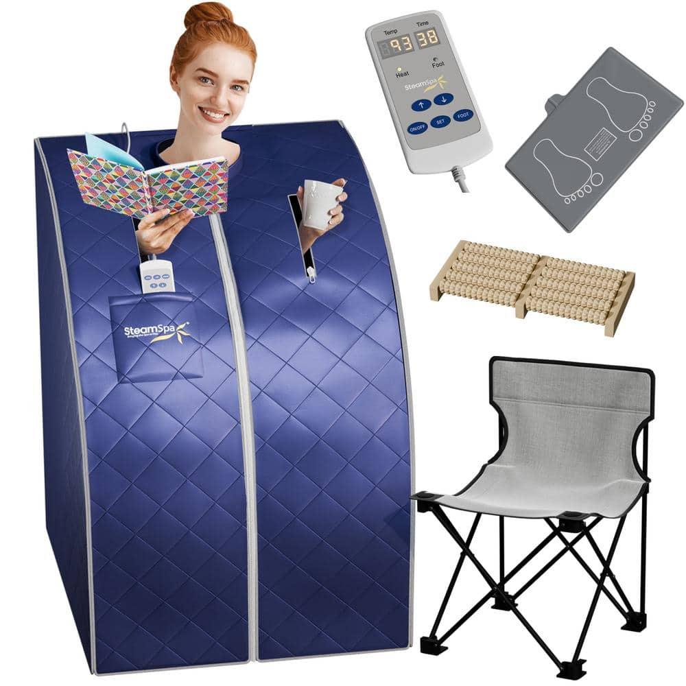 Steam Spa SteamSpa Portable 1-Person Home Sauna with Infrared Heating, Digital Control, Foot Heating Pad, Foldable Chair and Foot Massager in Blue Finish | Wayfair