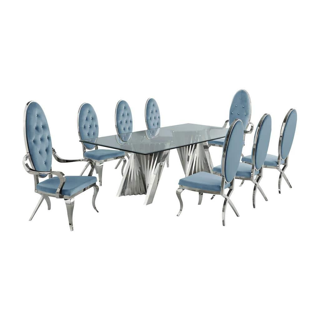 - Person Glass Top Double Pedestal Dining Set