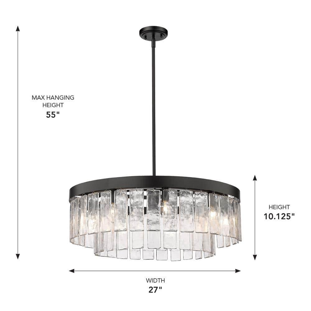 Golden Lighting Ciara 9-Light Chandelier in Matte Black with Hammered Water Glass