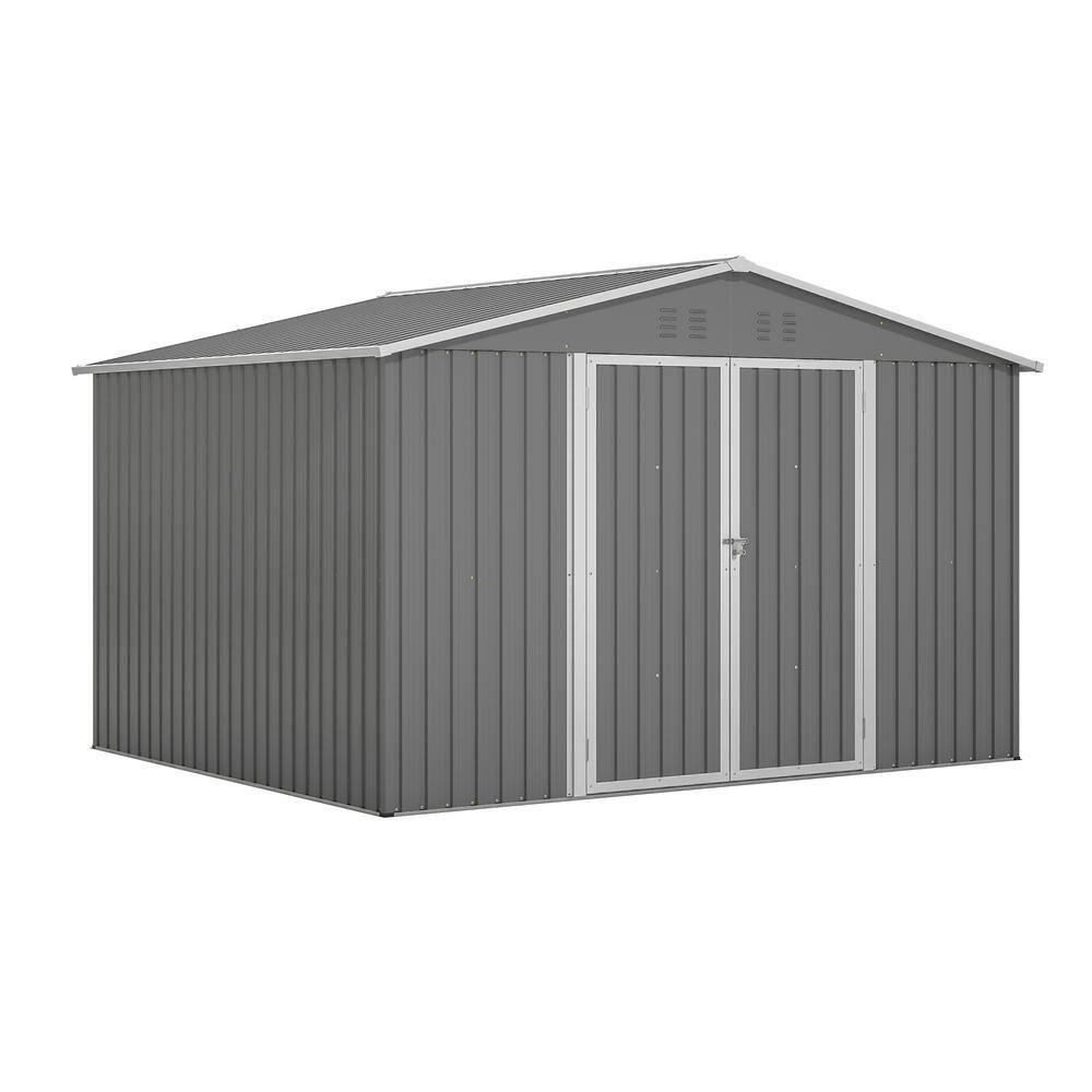 10X8 FT Outdoor Storage Shed, Metal Tool Shed & Outdoor Storage with Lockable Door and Vents Ideal for Bicycles, Tools, Lawnmowers, Backyards, Patios, Lawns