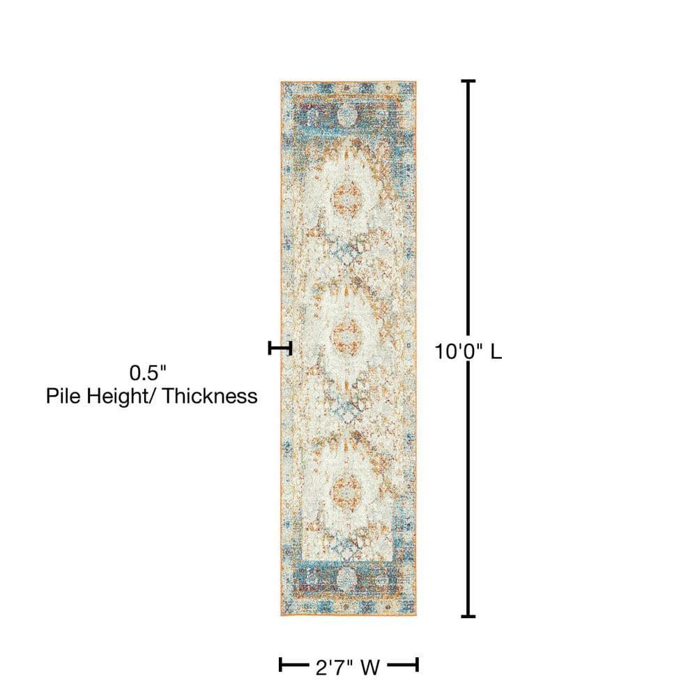 Unique Loom Rosso Collection Area Rug - Bellini (2' 7" x 10' Runner Beige/Blue)