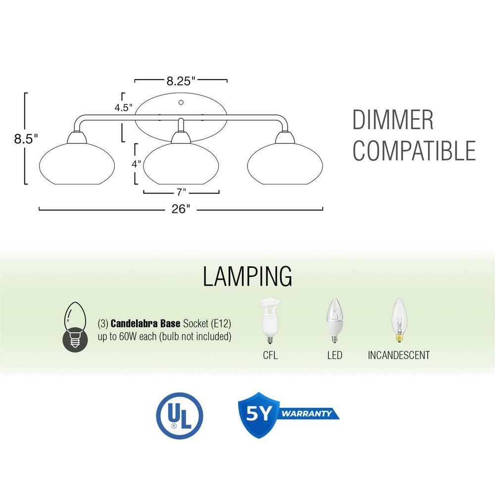 Kira Home Marina 26" Modern 3-Light Vanity/Bathroom Light + Hammered Glass Shades, Brushed Nickel Finish