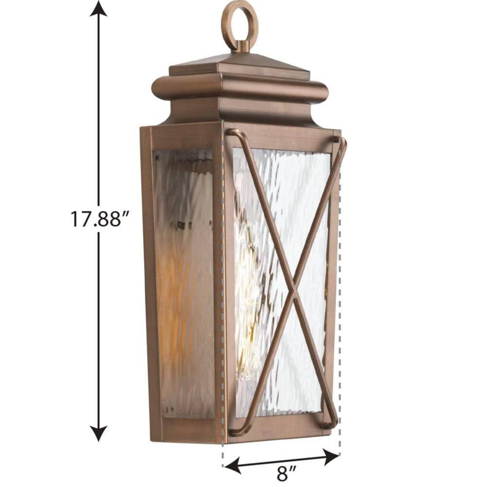Wakeford Collection One-Light Antique Copper and Clear Water Glass Transitional Style Small Outdoor Wall Lantern