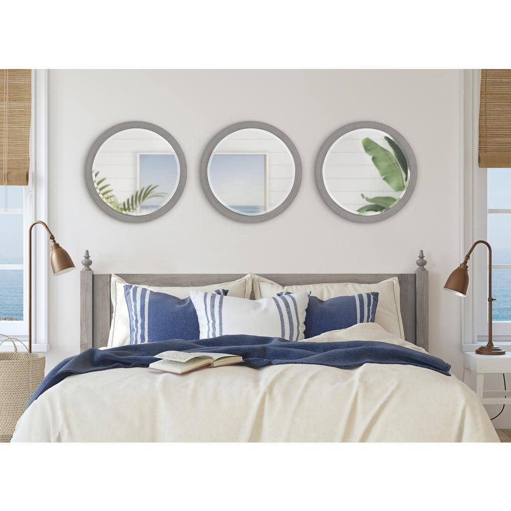 18" x 18" Hogan Round Framed Decorative Wall Mirror Gray - Kate & Laurel All Things Decor