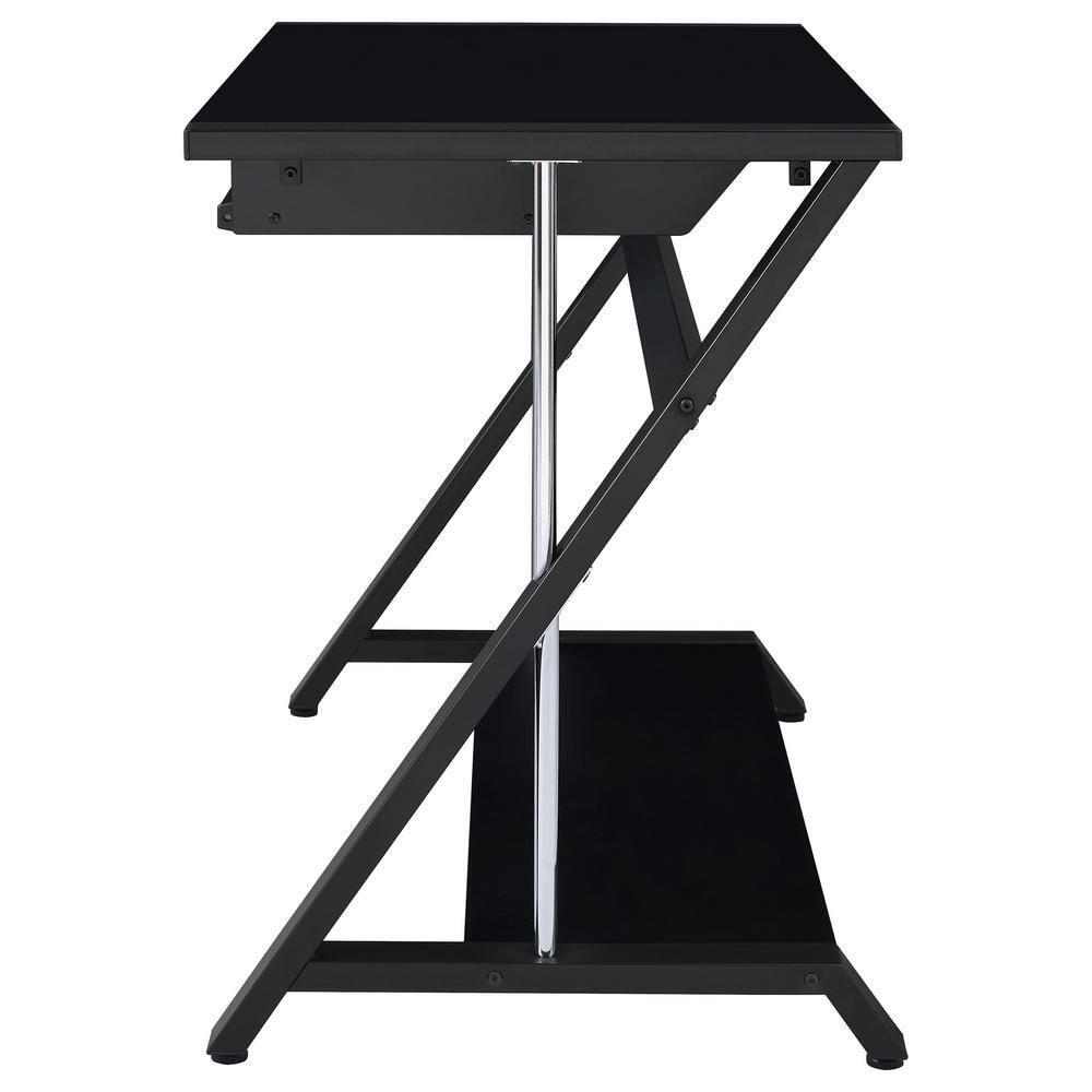 Mallet Computer Desk with Keyboard Tray & Storage Shelf Black - Coaster: Compact, Angled Silhouette, Chrome Detail