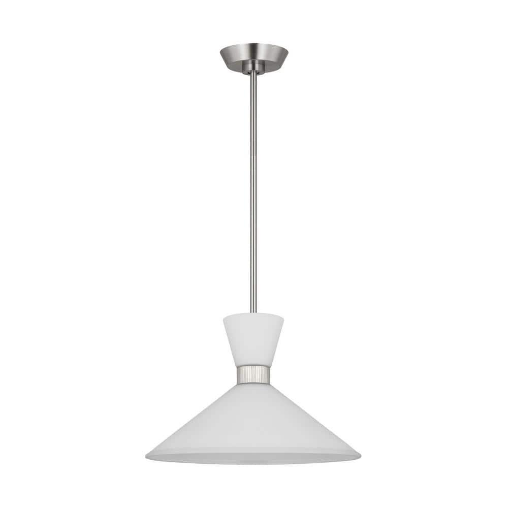 Belcarra Brushed Steel Pendant Light with Etched White Glass Shade