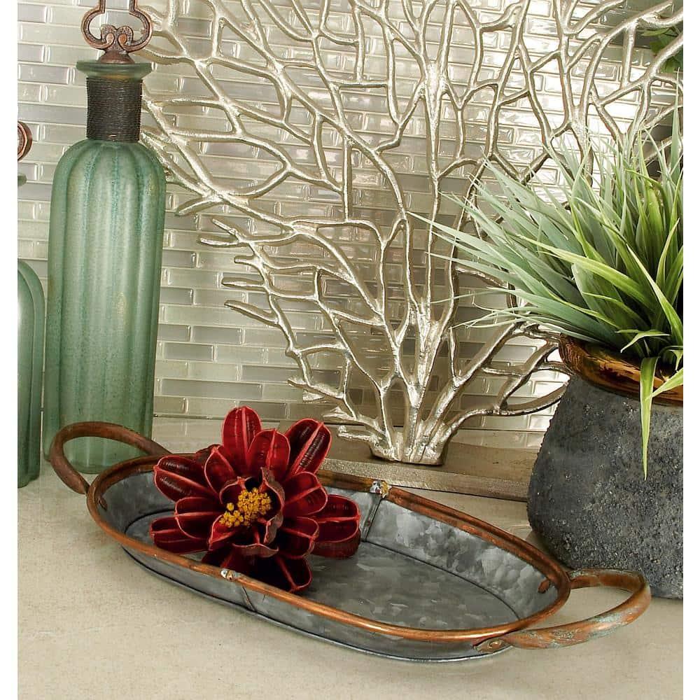 DecMode 14", 22", 28"W Gray Metal Galvanized Tray, 3-Pieces