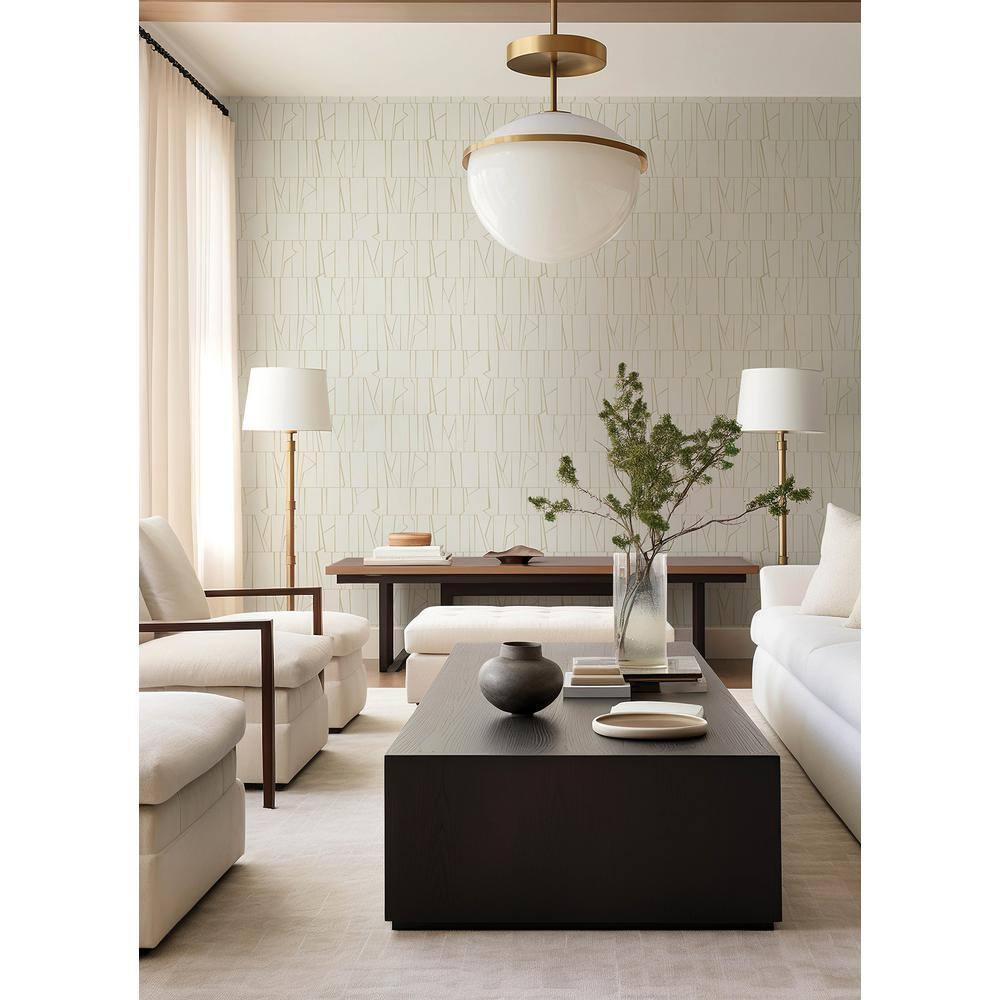 Huntington Gold and White Geometric Stripe Non-Pasted Wallpaper