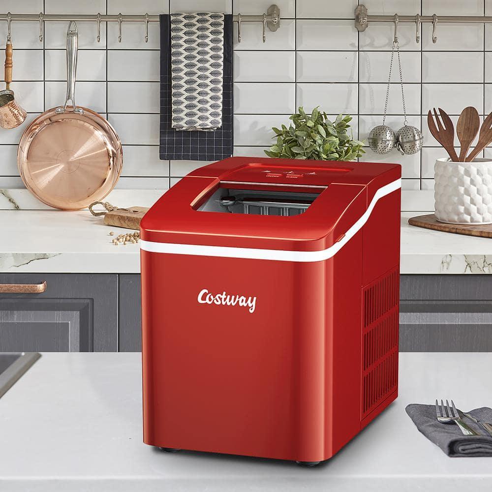 Costway Portable Ice Maker Machine Countertop 26Lbs/24H Self-cleaning w/ Scoop Red