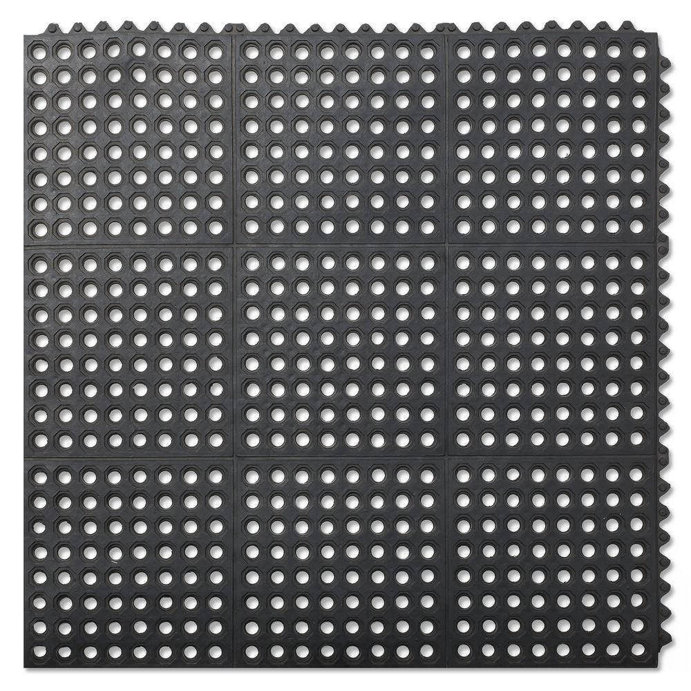 GRIDMANN Commercial Restaurant Floor Mat, 36" x 36" Interlocking Mat, Non-Slip and Grease Resistant Anti-Fatigue Rubber Kitchen Drainage Mat, Black
